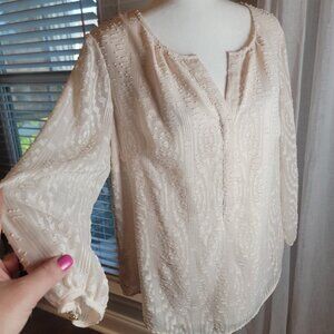 TALBOTS Beautiful Cream Blouse Lined Front Sheer Long Sleeve Size Large Woman